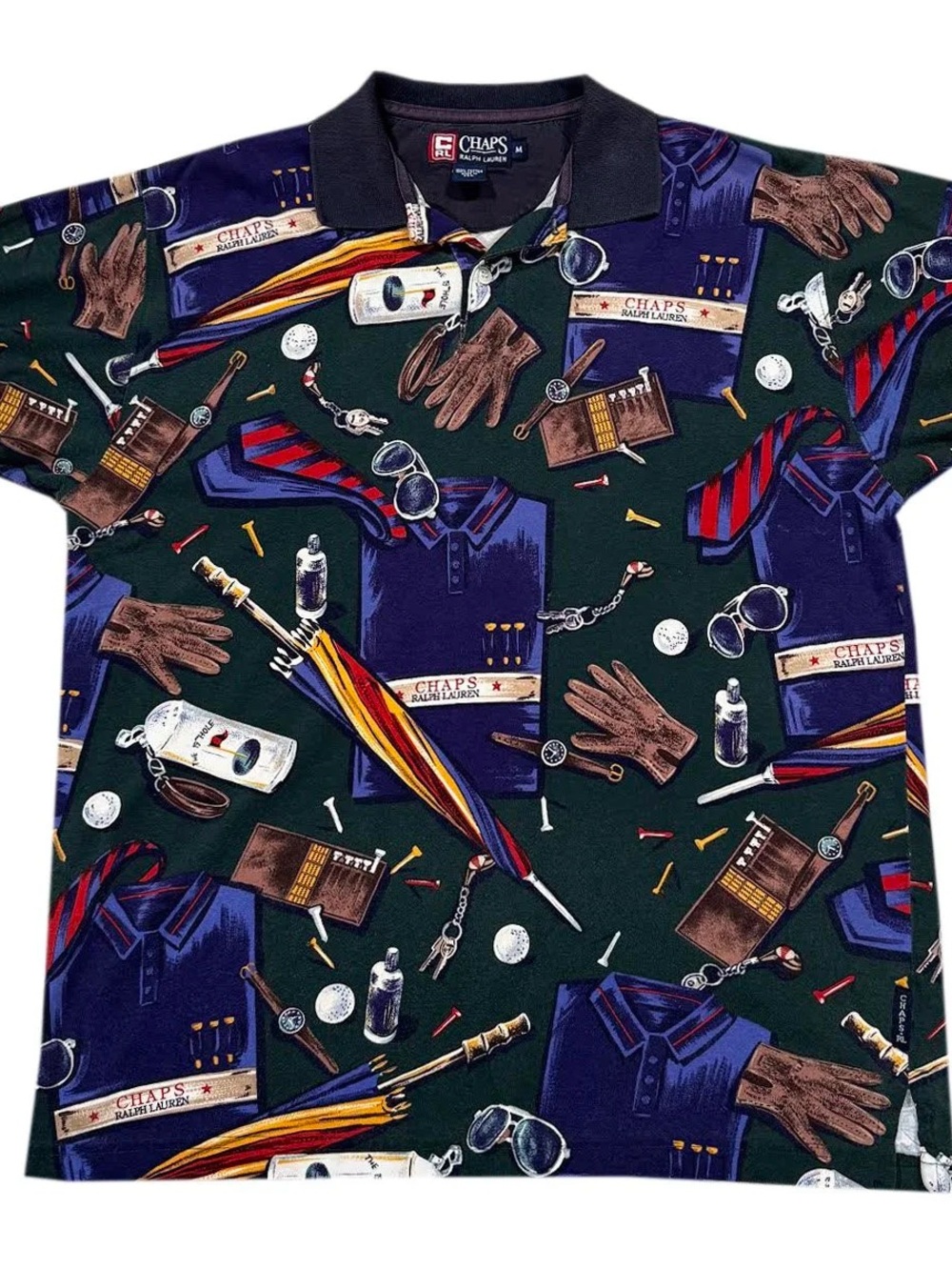 Vintage Chaps Ralph Lauren All Over Print Polo Shirt (Size M)